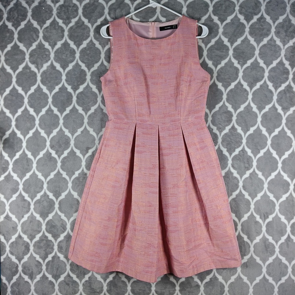 Hallhuber Day Dress Size Medium Pink Pastel Fit Flare Sleeveless Pockets Pleated